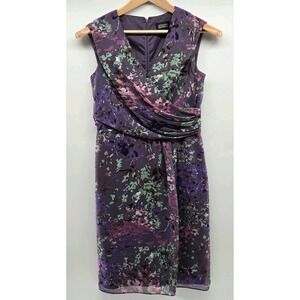 Adrianna Papell Purple Floral Sleeveless Sheath Lined Dress Women's Size 6 Party